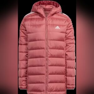 New Adidas Women's Essentials Light Down Hooded Parka Wonder Red HK4620 M